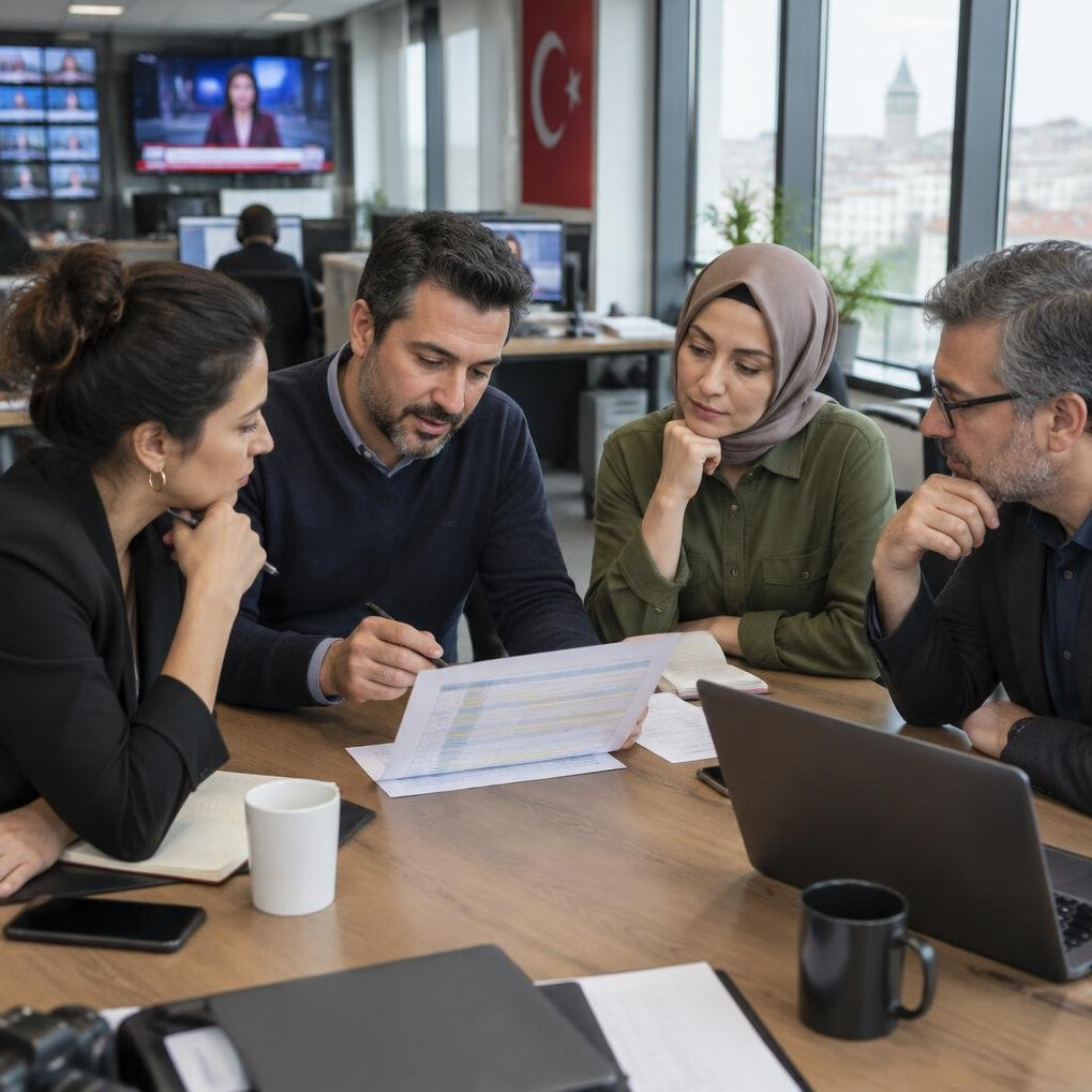 Team of professionals discussing around a table